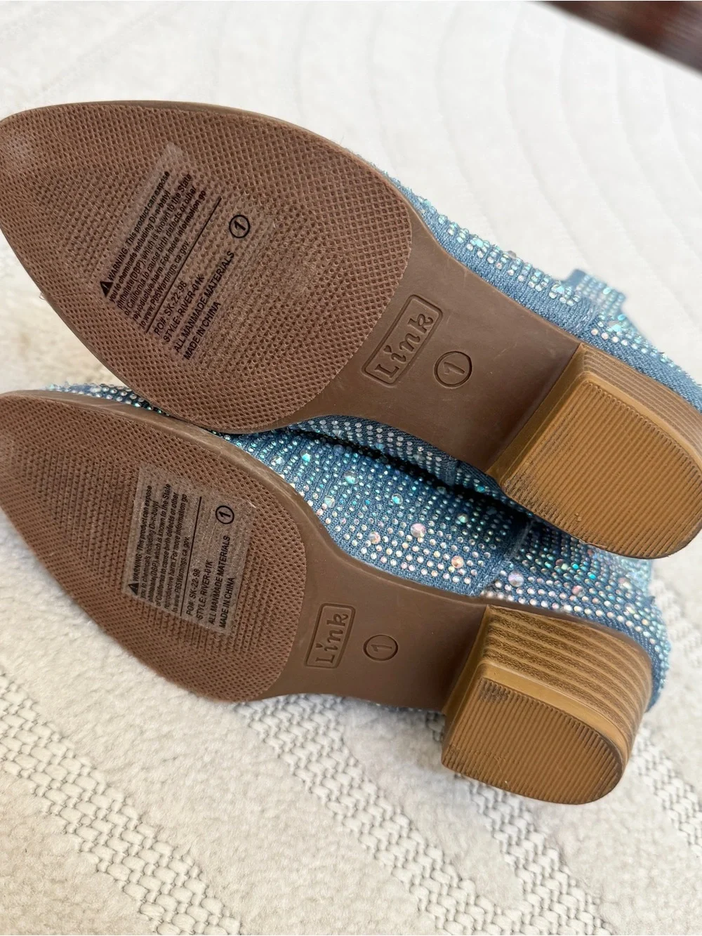 Link Kids Denim-Blue Rhinestone Cowboy Ankle Boots